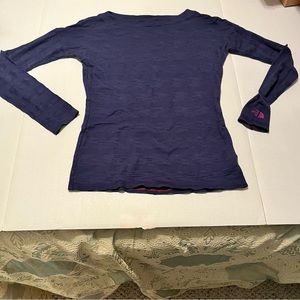 The North Face Womens SZ Small Blue Stripe Burnout Long Sleeve Shirt Top Outdoor